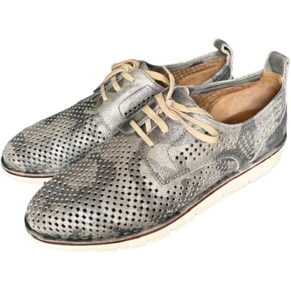 Trask Lena Camo Almond Toe Perforated Oxfords - Silver/Gray - 8 - Picture 5 of 14